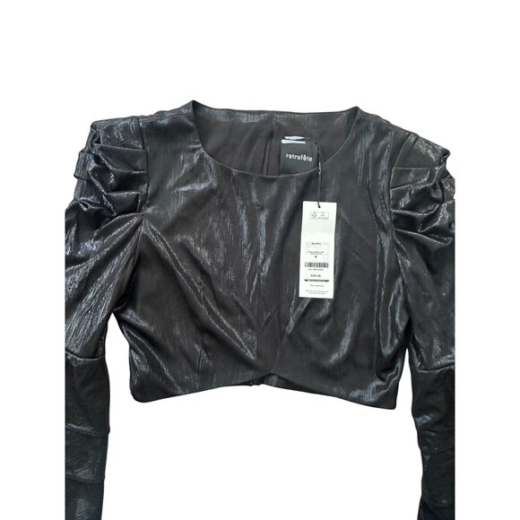 RETROFETE Bateau Black Ruffle Sleeve Crop Blouse Size Medium - Picture 7 of 9
